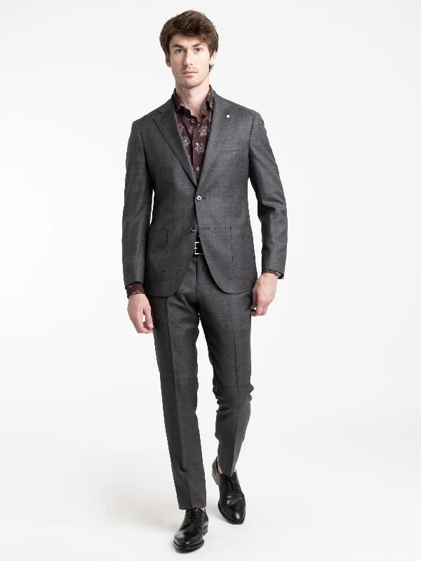 Men's Coats with Relaxed FitsDark Grey Check Wool Suit