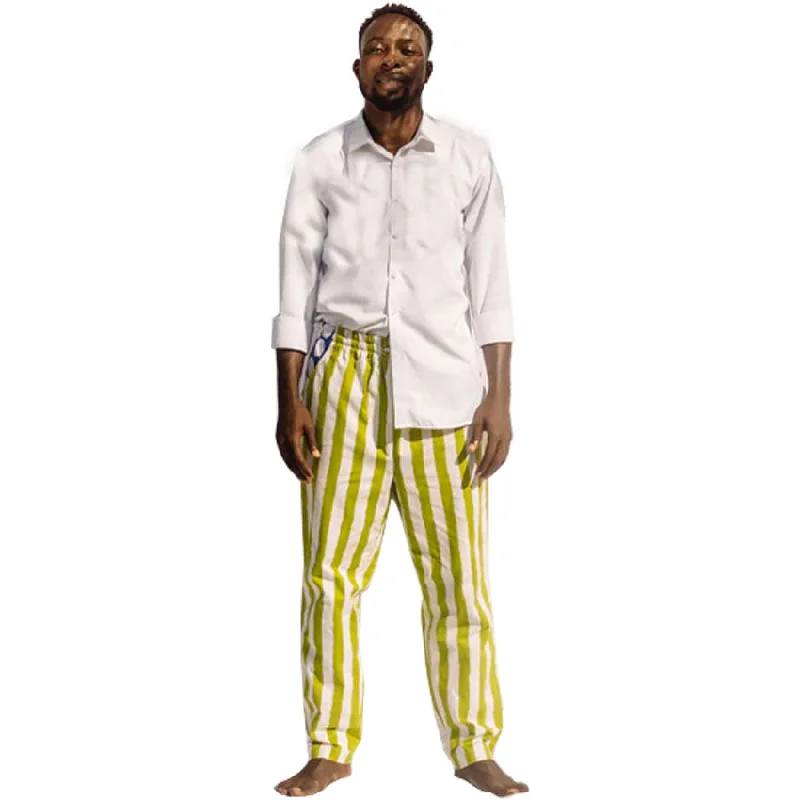 Men's Pants with Water-Resistant FabricAGA CULTURE Emela Green Hand Drawn Stripe Straight Cut Trousers