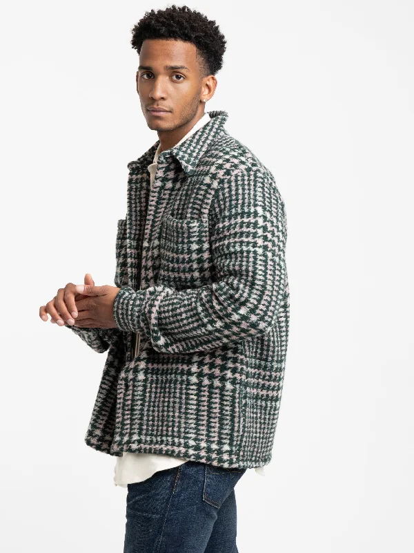 Elegant Men's Wool CoatsGreen Check Gales Overshirt