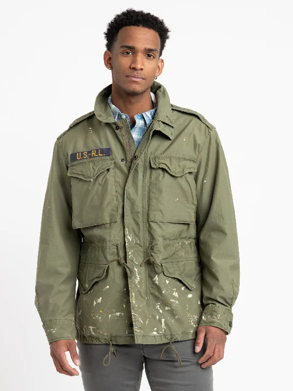 Men's Coats with Synthetic InsulationGreen Paint-Splatter Twill Field Jacket