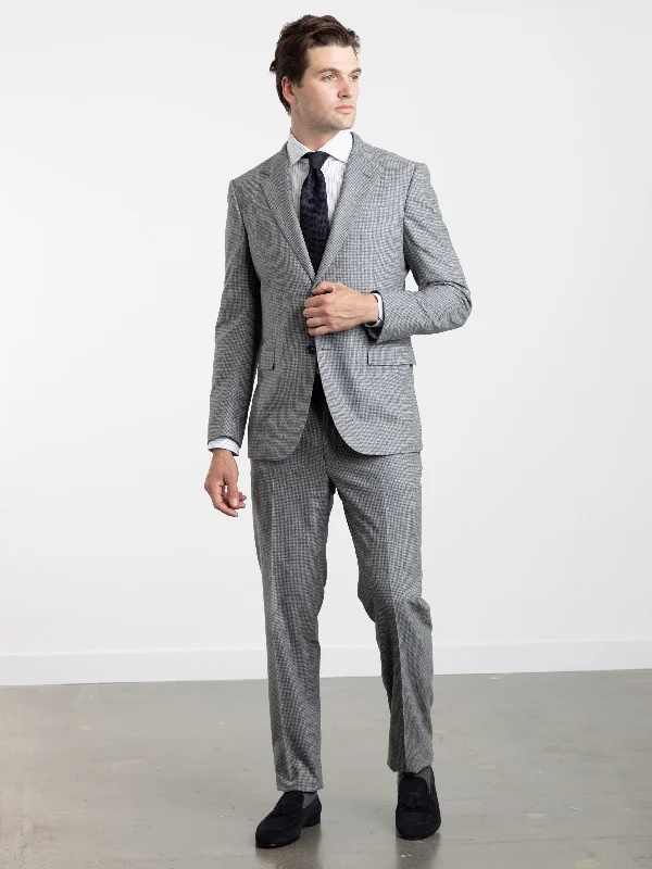 Versatile Men's Pea CoatsGrey Check Wool-Silk-Cashmere Suit