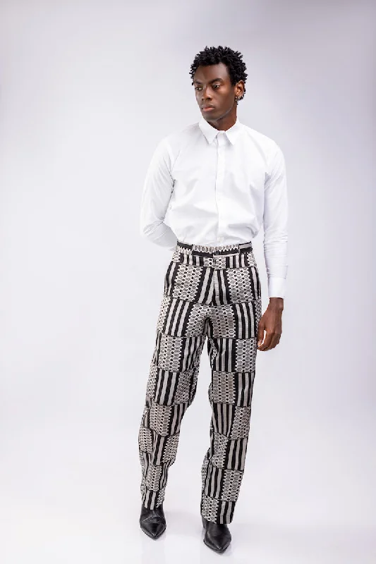 Men's Pants with Contrast Fabric PanelsATTO TETTEH Cotton Kente Pants