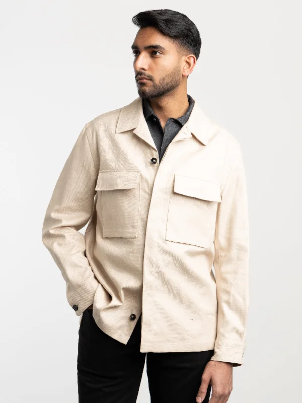 Men's Coats for Dressy OccasionsLight Beige Oasi Lino Overshirt