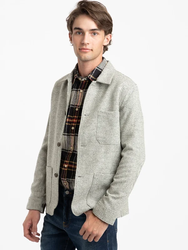 Men's Coats with Stretch FabricLight Grey Labura Herringbone Wool Tweed Overshirt