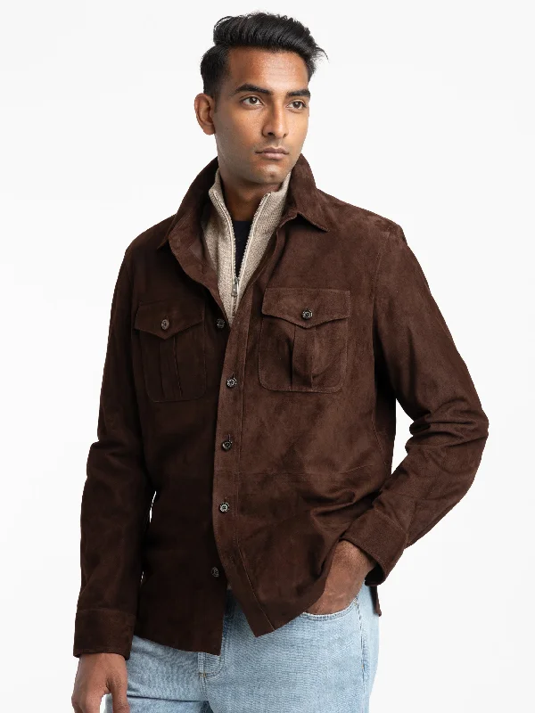 Men's Coats for RunningLuggage Brown Suede Overshirt