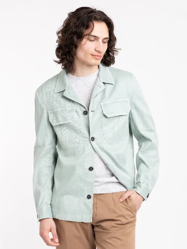 Men's Coats with Wind-Resistant FabricMint Green Garment-Dyed Overshirt