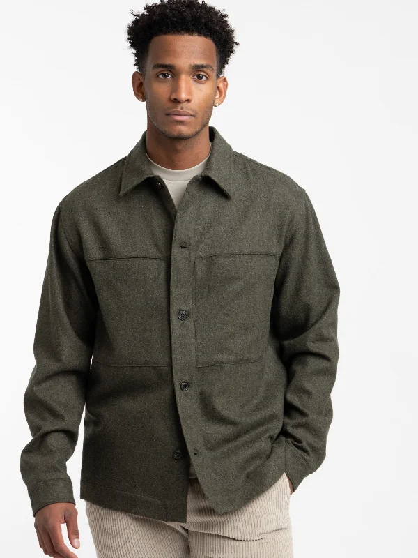 Men's Coats with Magnetic ClosuresMusk Green Technical Wool Overshirt