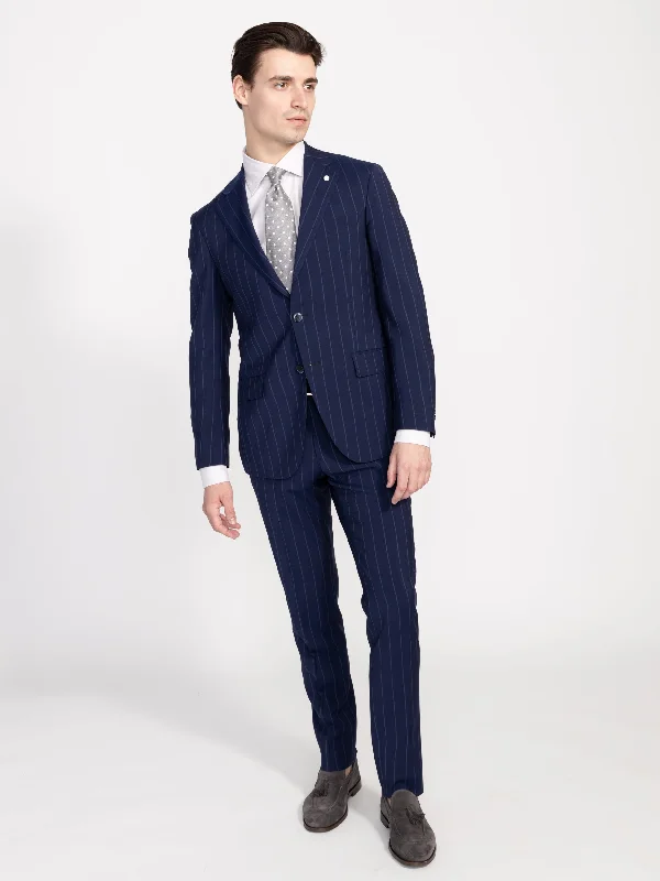 Men's Coats for Short MenNavy Wool Striped Suit