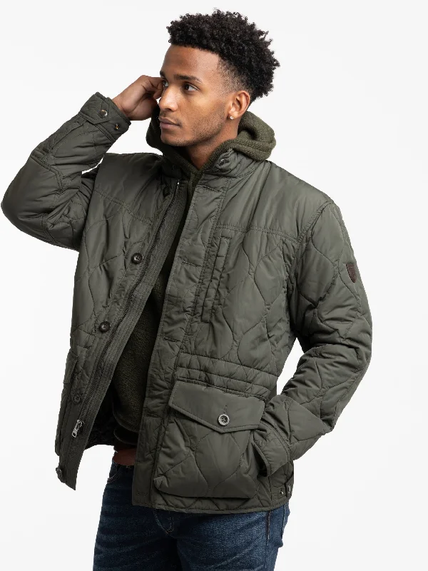 Men's Coats for TravelOlive Smoke Quilted Utility Jacket