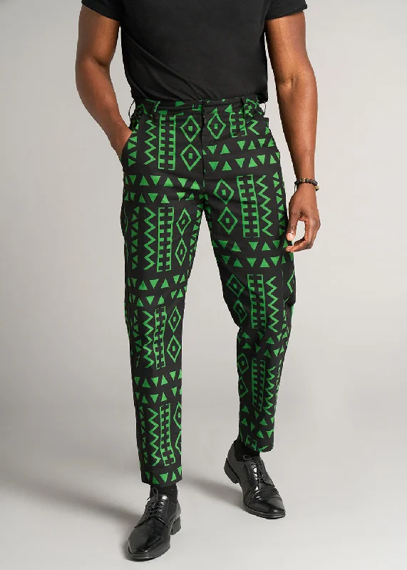 Men's Pants with Elastic CuffsTendai Men's African Print Trousers (Moss Black Geometric) - Clearance