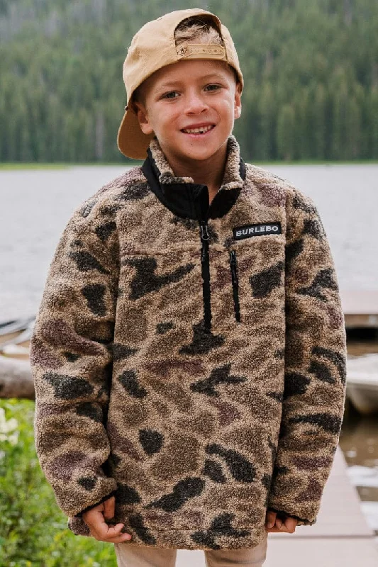 Men's Coats with Convertible CollarsYouth Sherpa Jacket 1/4 Zip - Rocky Mountain Camo