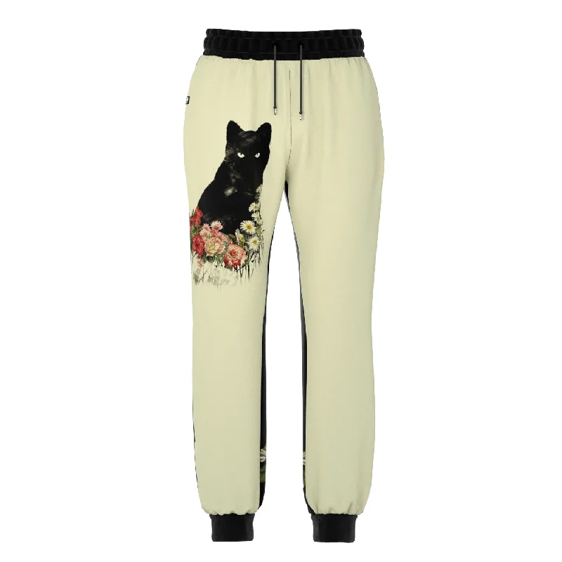 Comfortable Men's JoggersBlack Cat Vintage Flowers Sweatpants