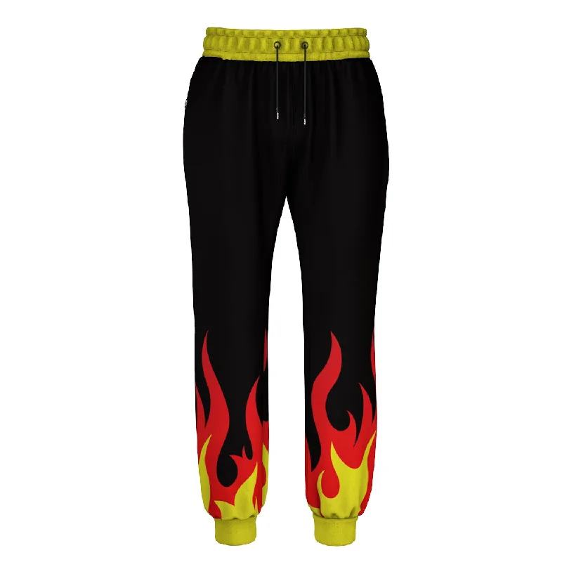 Warm Men's Fleece-Lined PantsCartoon Flame Sweatpants