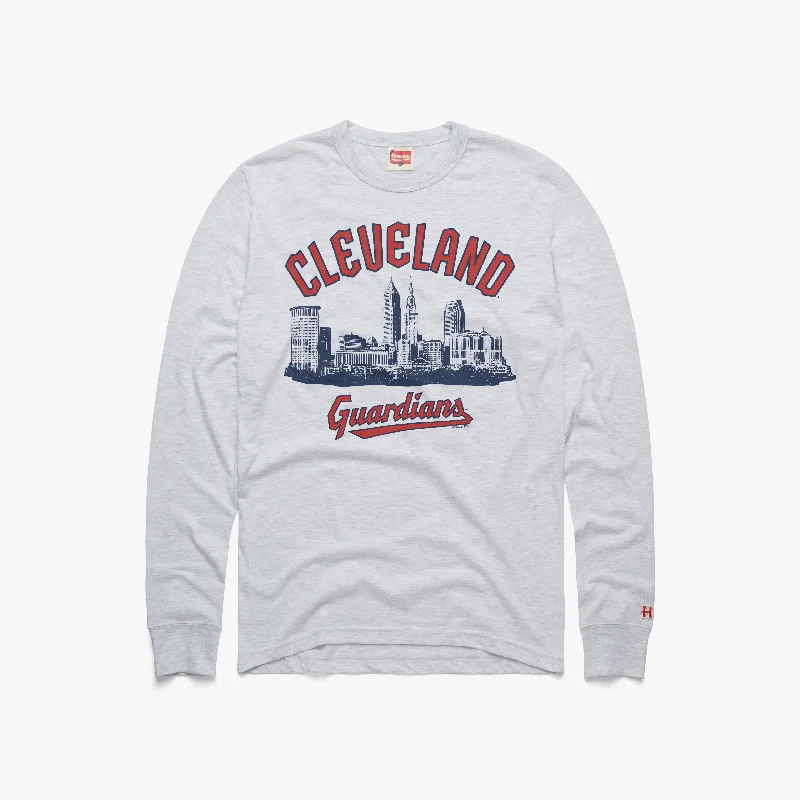 Men's Shirts with Surplice HemlinesCleveland Guardians Skyline Long Sleeve Tee