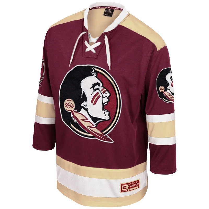 Durable Workout Men's SportswearColosseum Men's Seminole Logo Hockey Jersey - Garnet