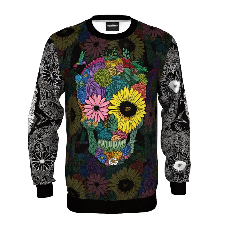 Breathable Men's SportswearFloral Skull Sweatshirt