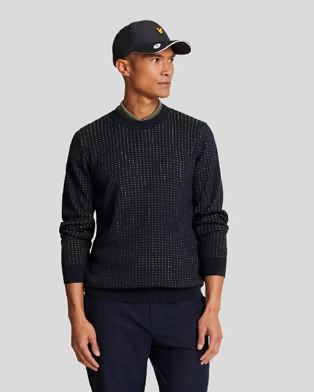 Stretch-Fit Technical Performance Men's SportswearGolf Grid Crew Neck Jumper