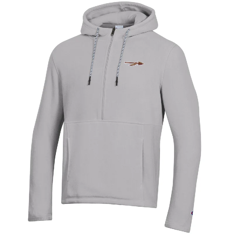 Men's Shirts with Patchwork SleevesChampion Men's Spear Logo Polar Fleece Anorak Hooded Jacket - Grey