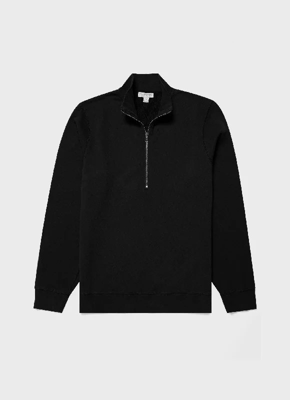 Athletic-Cut Men's SportswearMen's Half Zip Loopback Sweatshirt in Black