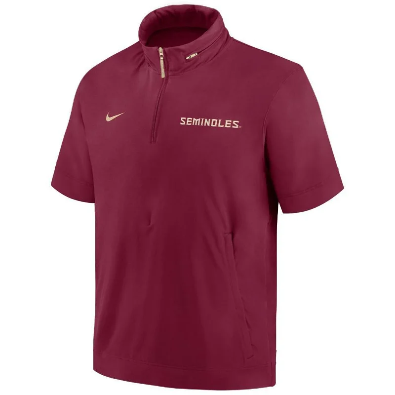 Men's Shirts with Embellished HemlinesNike Men's Seminoles Lightweight Short Sleeve Coach's Jacket - Garnet