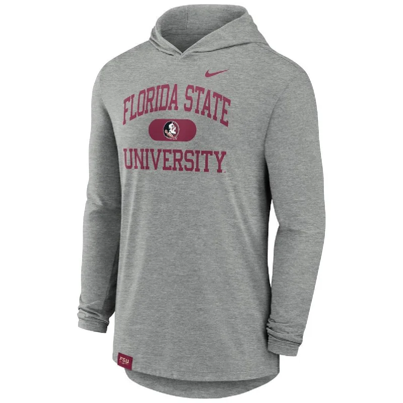 Men's Shirts with Button-Down PocketsNike Men's Florida State University/Seminole Logo Long Sleeve Tri-blend Hooded T-shirt - Dark Grey Heather