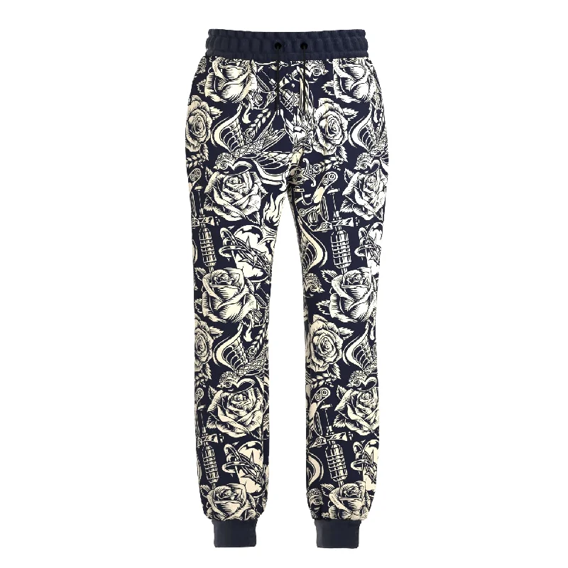 Men's Pants with Ripped and Distressed DetailsTattoo Pattern Sweatpants