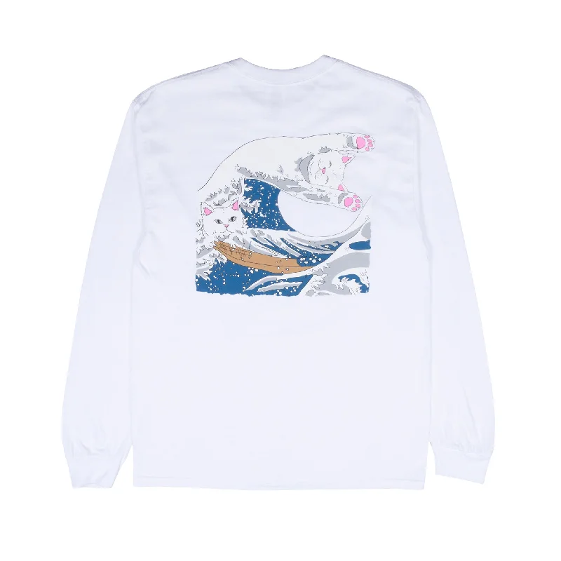 Men's Shirts with Graphic PrintsThe Great Wave Of Nerm Long Sleeve (White)