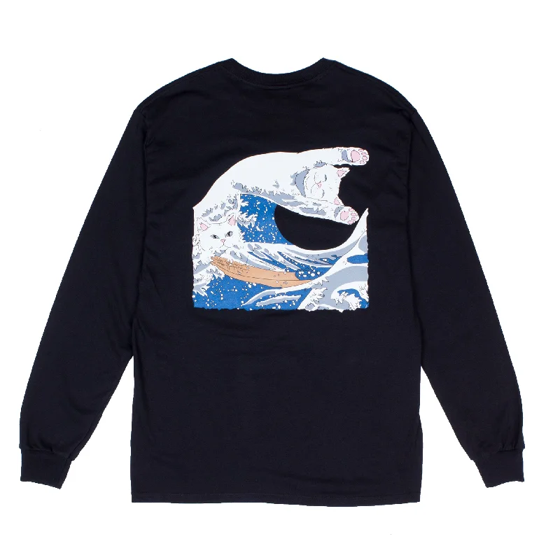 Men's Shirts with Spread CollarsThe Great Wave Of Nerm Long Sleeve (Black)